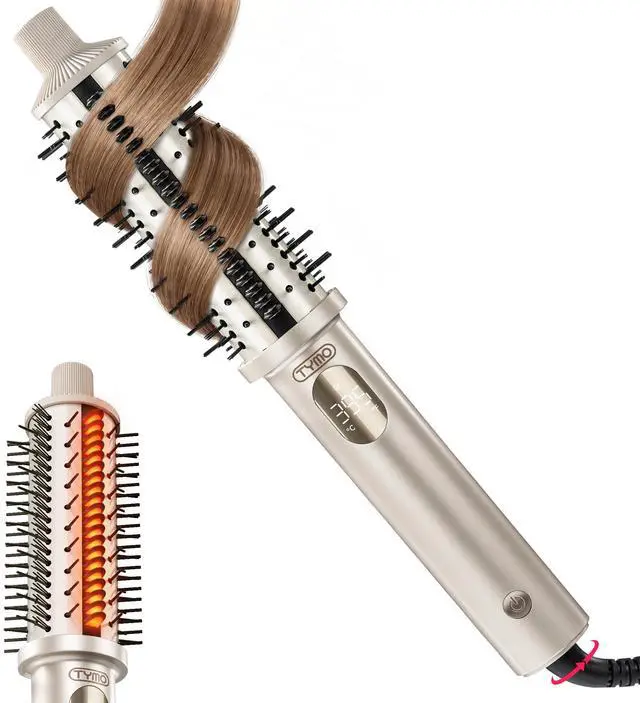 Main image of STYLUX PRO Thermal Brush Curling Brush, 1.5 Inch Heated Round Volumizer, Hair Straightener and Curler 2 in 1, 800M Negative Ion for Smoother, LCD Display, 5 Temp, Dual Voltage, Gold