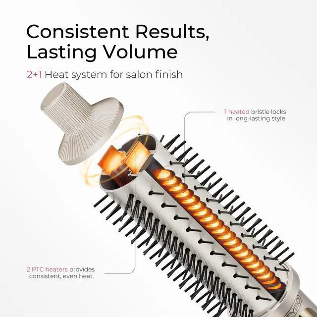 Alt view image 4 of 7 - STYLUX PRO Thermal Brush Curling Brush, 1.5 Inch Heated Round Volumizer, Hair Straightener and Curler 2 in 1, 800M Negative Ion for Smoother, LCD Display, 5 Temp, Dual Voltage, Gold