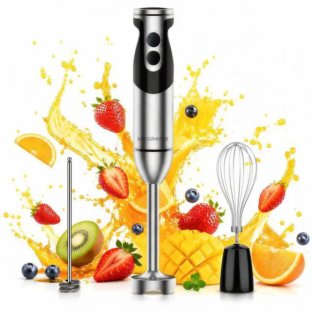 Main image of Hand Blender, Immersion Blender Handheld 12-Speed with 80% Sharper Blades, Titanium Reinforced Stainless Steel 3-in-1 Immersion Blender,Includes Whisk and Milk Frother (3-in 1 Black)