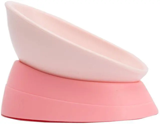 Main image of Bulldog Bowl Anti-Slip Dog Cat Dish Detachable Rubber Dog Bowl Pet Sterile Tilted Pet Feeder Slope Base (Pink, 2 Cup (Small/Medium Dog))