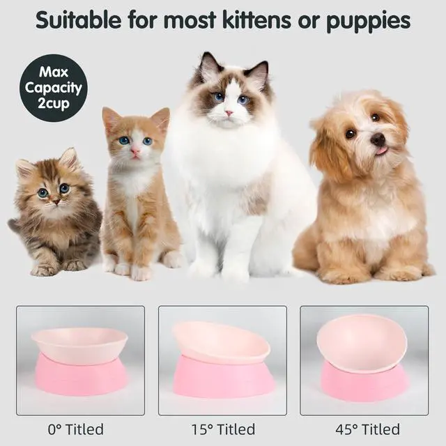 Alt view image 2 of 7 - Bulldog Bowl Anti-Slip Dog Cat Dish Detachable Rubber Dog Bowl Pet Sterile Tilted Pet Feeder Slope Base (Pink, 2 Cup (Small/Medium Dog))