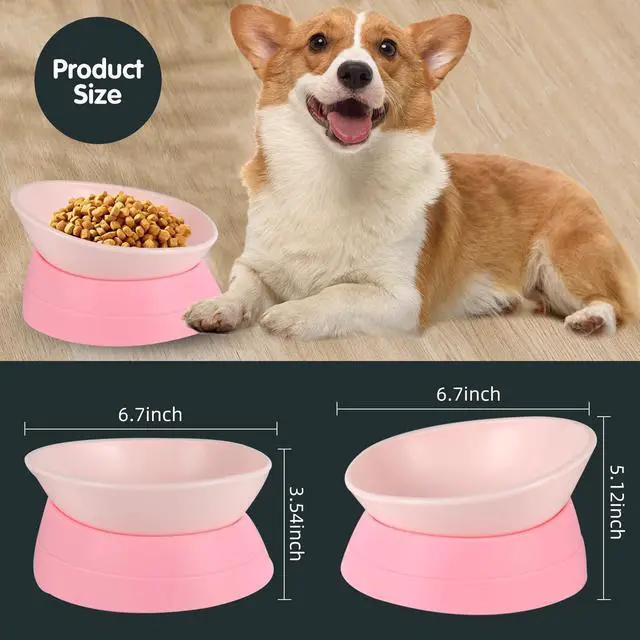 Alt view image 4 of 7 - Bulldog Bowl Anti-Slip Dog Cat Dish Detachable Rubber Dog Bowl Pet Sterile Tilted Pet Feeder Slope Base (Pink, 2 Cup (Small/Medium Dog))