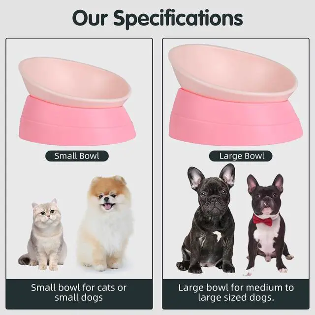 Alt view image 5 of 7 - Bulldog Bowl Anti-Slip Dog Cat Dish Detachable Rubber Dog Bowl Pet Sterile Tilted Pet Feeder Slope Base (Pink, 2 Cup (Small/Medium Dog))