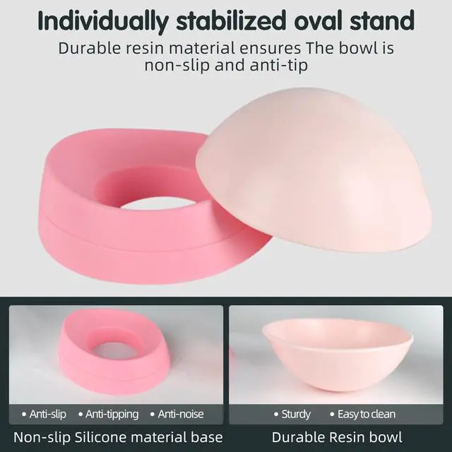 Alt view image 6 of 7 - Bulldog Bowl Anti-Slip Dog Cat Dish Detachable Rubber Dog Bowl Pet Sterile Tilted Pet Feeder Slope Base (Pink, 2 Cup (Small/Medium Dog))