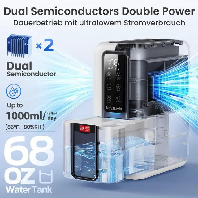 Alt view image 2 of 7 - Dehumidifier for Home, Dehumidifiers for Bathroom, Bedroom, Living room, Closet with 68 OZ Water Tank, Moisture Absorbers, Auto Shut Off, Auto Humidity Control, 7 Colors LED Light, Black and White