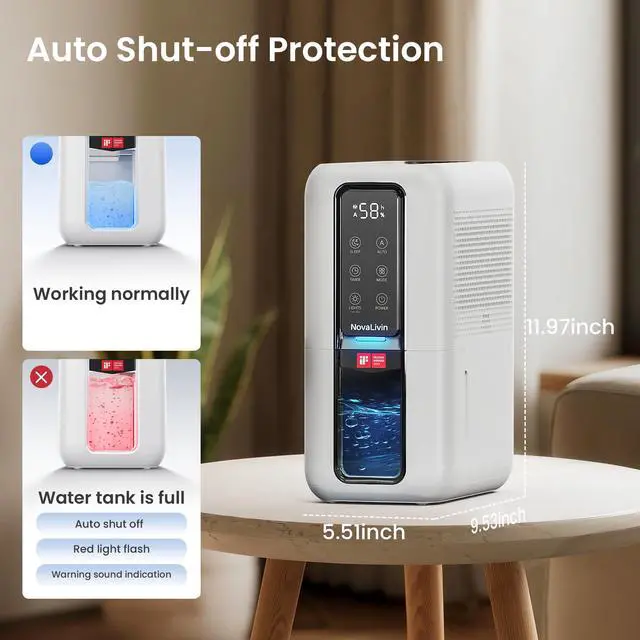 Alt view image 4 of 7 - Dehumidifier for Home, Dehumidifiers for Bathroom, Bedroom, Living room, Closet with 68 OZ Water Tank, Moisture Absorbers, Auto Shut Off, Auto Humidity Control, 7 Colors LED Light, Black and White