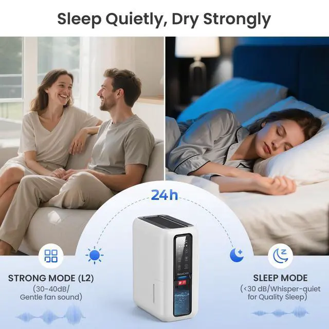 Alt view image 6 of 7 - Dehumidifier for Home, Dehumidifiers for Bathroom, Bedroom, Living room, Closet with 68 OZ Water Tank, Moisture Absorbers, Auto Shut Off, Auto Humidity Control, 7 Colors LED Light, Black and White
