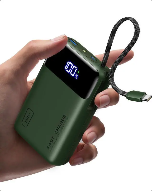 Main image of 20000mAh Power Bank, Small 45W PD Fast Charging Portable Charger with Built-in USB C Cable, Flight-Safe Travel External Phone Battery Pack for Camping, ShortTrip, Travelers, Hikers, Green