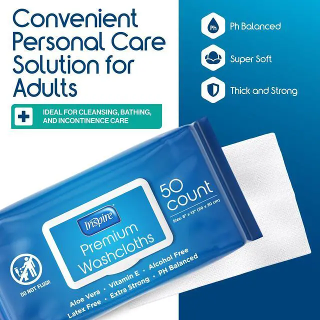 Alt view image 2 of 7 - Adult Wet Wipes, Wash Cloths | Adult Wipes for Incontinence & Cleansing for Elderly, 8"x12" (50 Count (Pack of 1))
