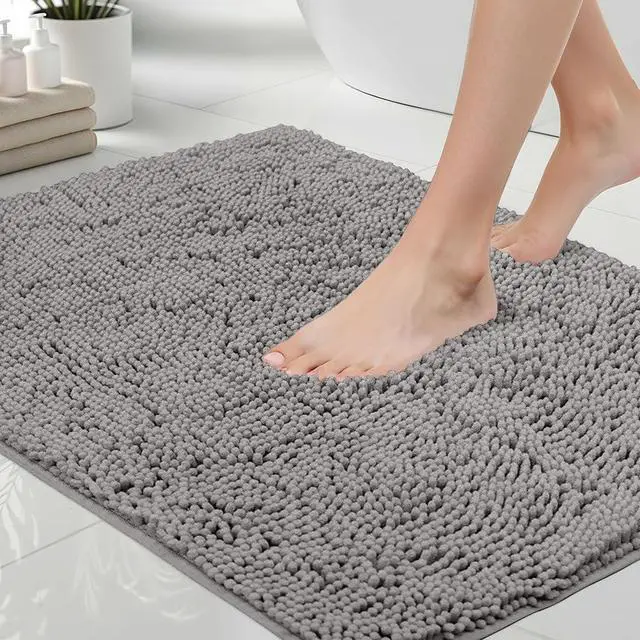 Main image of Bath Rug Mat, Thick Soft Absorbent Chenille, Quick Dry Microfiber Mats, Rubber Backing, Machine Washable Shower Floor Rugs, Bathroom Bathmat Home Decor Accessories, 24x17 Grey