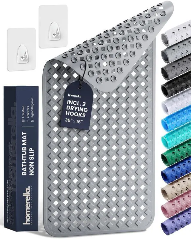 Main image of Bathtub Mat Non Slip 35x16 - Bath Mat Incl. Hooks for Drying, Extra Long, 100% BPA Free, Shower Mat Non Slip Anti Mold, Machine Washable, Shower Mats for Inside Shower Mildew Resistant