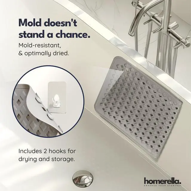 Alt view image 3 of 7 - Bathtub Mat Non Slip 35x16 - Bath Mat Incl. Hooks for Drying, Extra Long, 100% BPA Free, Shower Mat Non Slip Anti Mold, Machine Washable, Shower Mats for Inside Shower Mildew Resistant