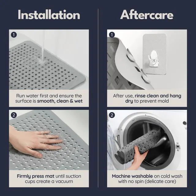 Alt view image 7 of 7 - Bathtub Mat Non Slip 35x16 - Bath Mat Incl. Hooks for Drying, Extra Long, 100% BPA Free, Shower Mat Non Slip Anti Mold, Machine Washable, Shower Mats for Inside Shower Mildew Resistant