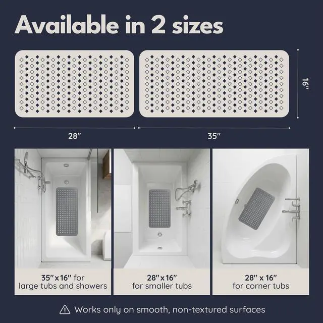 Alt view image 4 of 7 - Bathtub Mat Non Slip 35x16 - Bath Mat Incl. Hooks for Drying, Extra Long, 100% BPA Free, Shower Mat Non Slip Anti Mold, Machine Washable, Shower Mats for Inside Shower Mildew Resistant