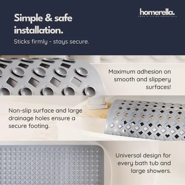 Alt view image 5 of 7 - Bathtub Mat Non Slip 35x16 - Bath Mat Incl. Hooks for Drying, Extra Long, 100% BPA Free, Shower Mat Non Slip Anti Mold, Machine Washable, Shower Mats for Inside Shower Mildew Resistant