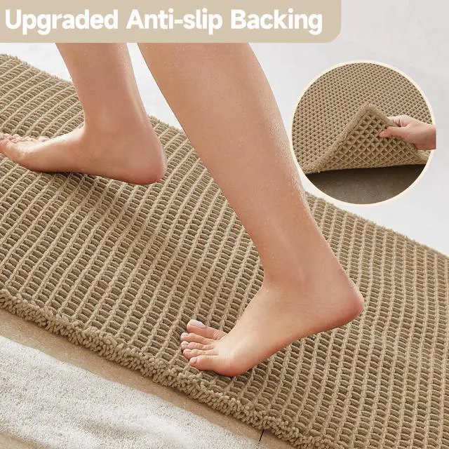 Alt view image 4 of 7 - Waffle Bath Mat, Boho Bathroom Rugs Non Slip Washable Super Absorbent Quick Dry Farmhouse Bathroom Decor, 30"x20" Khaki