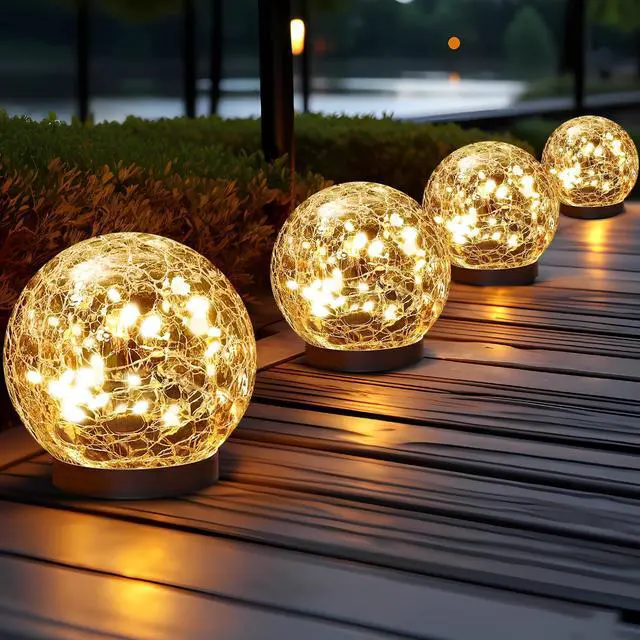Main image of Solar Globe Lights Outdoor Waterproof - Cracked Glass Ball Lights for Garden, Patio, Yard, Lawn and Backyard Decor - Solar Orbs for Outside Decorations