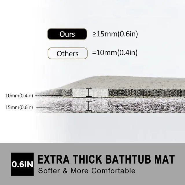 Alt view image 5 of 6 - Nonslip Bathtub Mat, Anti Slip Bath Mat 0.6" Extra Thick, Quick Dry Bath Tub Anti Slip Shower Mat, Loofah Non-Slip Bath Mat for Tub Bathroom Pool Kitchen Entryway Home Hotel(Grey 16x39)