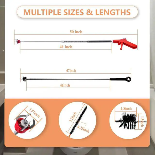 Alt view image 2 of 7 - Toilet Auger/Drain Clog Remover Tool Kit-1PCS Toilet Snake Grabber,2PCS Drain Snake Hair Remover1PCS AC Drain Line Cleaner Tool for Blocking and Cleaning Toilets, Kitchen Sinks, Bath Tubs and Sewers