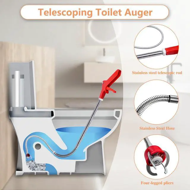 Alt view image 3 of 7 - Toilet Auger/Drain Clog Remover Tool Kit-1PCS Toilet Snake Grabber,2PCS Drain Snake Hair Remover1PCS AC Drain Line Cleaner Tool for Blocking and Cleaning Toilets, Kitchen Sinks, Bath Tubs and Sewers