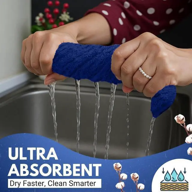 Alt view image 3 of 7 - 100% Cotton Kitchen Towels - 15x25 Inch Ultra Soft Tea Towel, Super Absorbent Terry Dish Towels for Kitchen Linens |Blue|