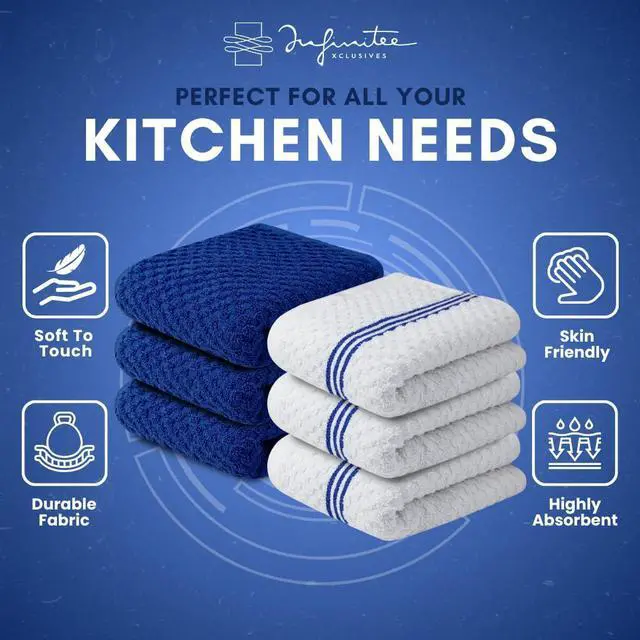 Alt view image 6 of 7 - 100% Cotton Kitchen Towels - 15x25 Inch Ultra Soft Tea Towel, Super Absorbent Terry Dish Towels for Kitchen Linens |Blue|