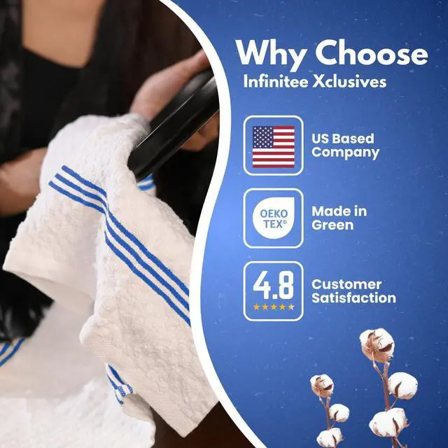 Alt view image 5 of 7 - 100% Cotton Kitchen Towels - 15x25 Inch Ultra Soft Tea Towel, Super Absorbent Terry Dish Towels for Kitchen Linens |Blue|
