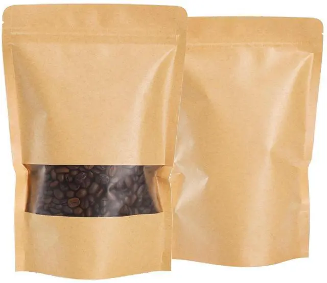 Main image of 150 Count 5.9 x 8.6 Inch Kraft Paper Bags with Resealable Lock Seal Zipper &Transparent Window, Stand Up Food Bags