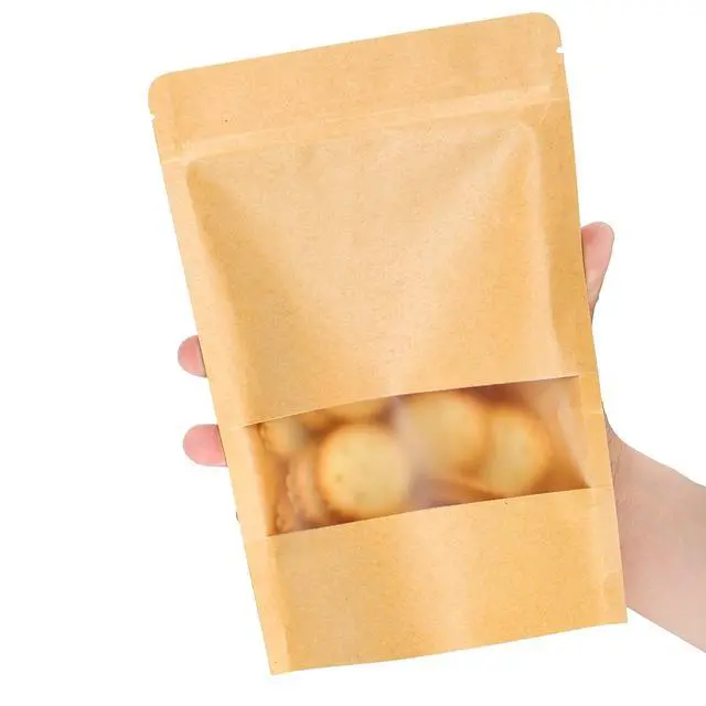 Alt view image 3 of 7 - 150 Count 5.9 x 8.6 Inch Kraft Paper Bags with Resealable Lock Seal Zipper &Transparent Window, Stand Up Food Bags