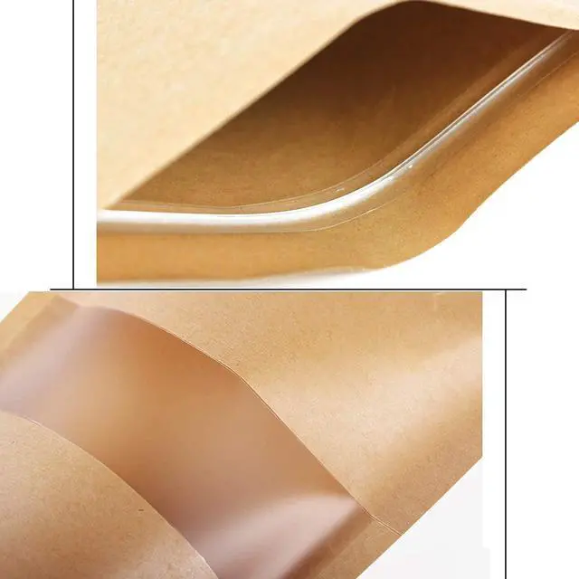 Alt view image 4 of 7 - 150 Count 5.9 x 8.6 Inch Kraft Paper Bags with Resealable Lock Seal Zipper &Transparent Window, Stand Up Food Bags