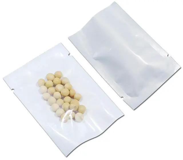 Main image of 100 Pack 3.5x5.1 inch (Usable Size 3.1x4.7 inch) White Front Clear Open Top 2.8mil Plastic Vacuum Pouch Heat Sealable Bags for Food Storage Packets Mini Sample with Tear Notches