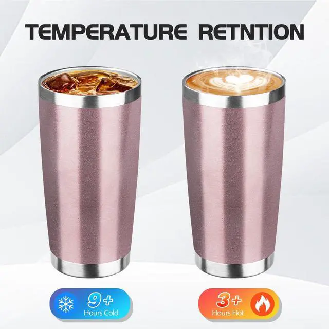 Alt view image 3 of 6 - 20oz Tumbler Bulk with Lid, Stainless Steel Insulated Tumblers Double Wall Vacuum Insulated Travel Mug, Powder Coated Coffee Cups for Hot and Cold Drinks(Rose Gold,1)
