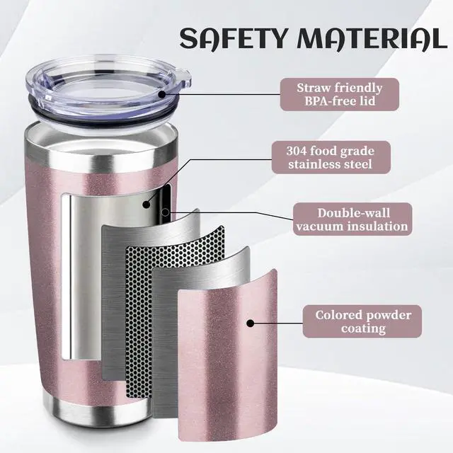 Alt view image 4 of 6 - 20oz Tumbler Bulk with Lid, Stainless Steel Insulated Tumblers Double Wall Vacuum Insulated Travel Mug, Powder Coated Coffee Cups for Hot and Cold Drinks(Rose Gold,1)