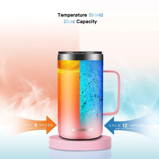 Alt view image 5 of 7 - 20oz Insulated Coffee Mug with Lid, Stainless Steel Coffee Cup, Double Wall Vacuum Coffee Tumbler with Handle, Premium Thermal Travel Coffee Mug (Pink)