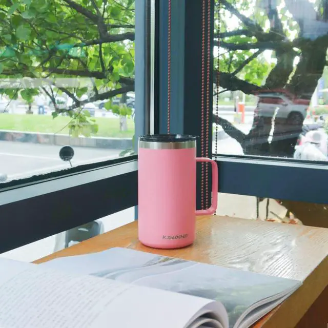 Alt view image 7 of 7 - 20oz Insulated Coffee Mug with Lid, Stainless Steel Coffee Cup, Double Wall Vacuum Coffee Tumbler with Handle, Premium Thermal Travel Coffee Mug (Pink)