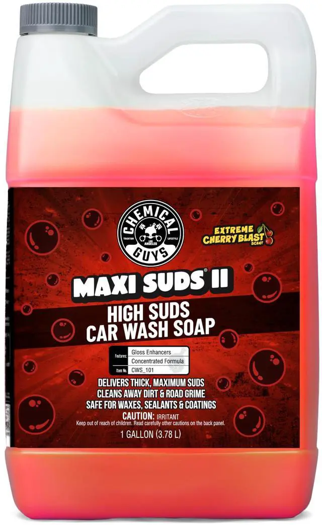 Main image of CWS_101 Maxi-Suds II Foaming Car Wash Soap (Works with Foam Cannons/Guns or Bucket Washes) Safe for Cars, Trucks, Motorcycles, RVs & More, 128 fl oz (1 Gallon), Cherry Scent
