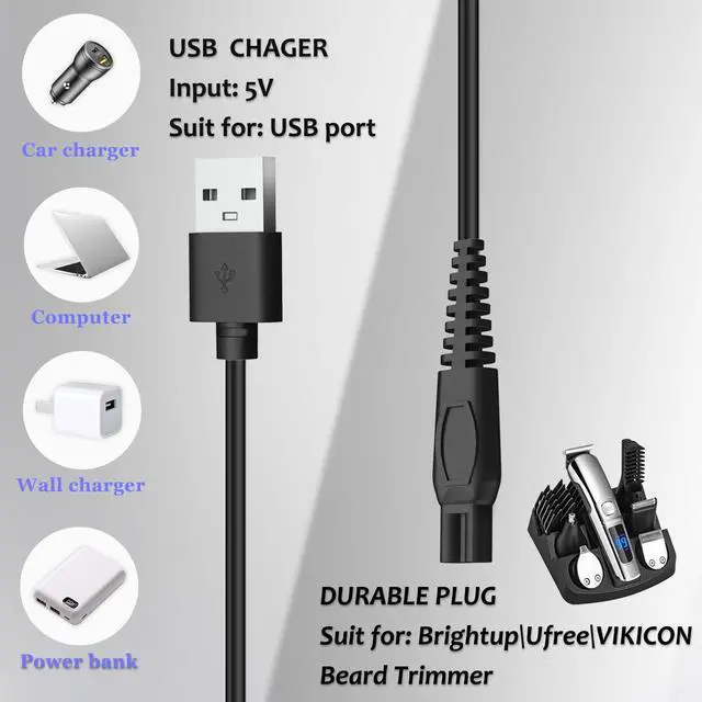 Alt view image 5 of 6 - Charger Cable Compatible with Ufree/Brightup/VIKICON Beard Trimmer All-in-one Multifunctional Grooming kit Hair Clippers USB Cable