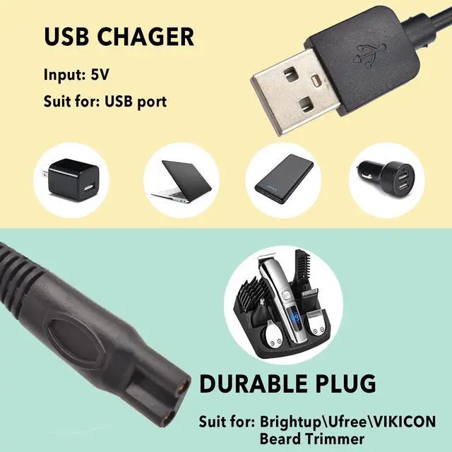 Alt view image 5 of 6 - Charger Cable Compatible with Ufree/Brightup/VIKICON Beard Trimmer All-in-one Multifunctional Grooming kit Hair Clippers USB Cable