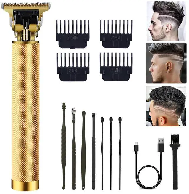 Main image of Hair Clippers for Men, Hair Trimmer T Blade Trimmer Zero Gapped Trimmer, Cordless Rechargeable Beard Trimmer Shaver Hair Cutting Kit with Ear Spoon Tool Set (Gold)