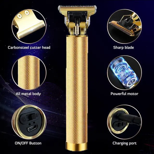 Alt view image 5 of 7 - Hair Clippers for Men, Hair Trimmer T Blade Trimmer Zero Gapped Trimmer, Cordless Rechargeable Beard Trimmer Shaver Hair Cutting Kit with Ear Spoon Tool Set (Gold)