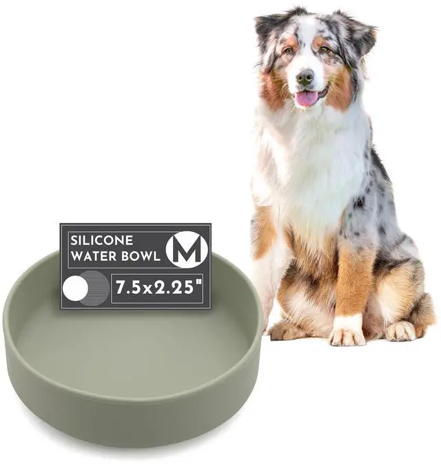 Main image of Dog Water Bowl - The Perfect Dish No-Spill, Less Mess Non-Tippable Water & Food Bowl, Pure Silicone with Suction Cup Fits 5 Cups 7.5" Across x 2.25" Tall, Ideal for All Pets, Medium-Sage