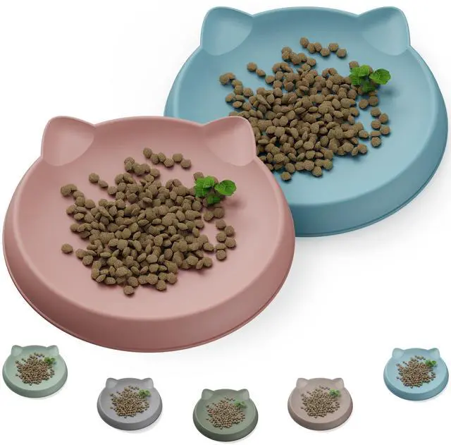 Main image of Cat Bowls 2pcs Silicone Shallow Plates, Anti-Slip Dishwasher Safe Food and Water Dishes for Kittens