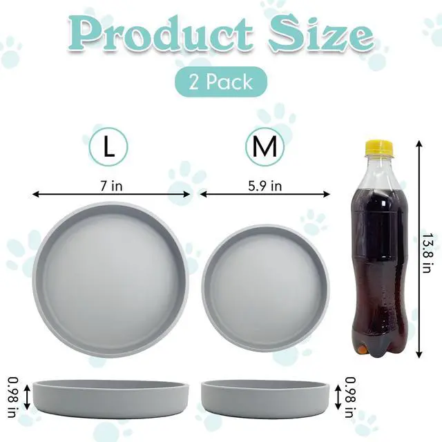 Alt view image 2 of 7 - Silicone Cat Food Bowls Shallow Cat Dishes 5.9in Wide Pet Plates Set of 2 Small Flat Dog Saucer Bowl Cute Whisker Fatigue Kitten Feeding Dish for Dry & Wet Food (Round Grey)