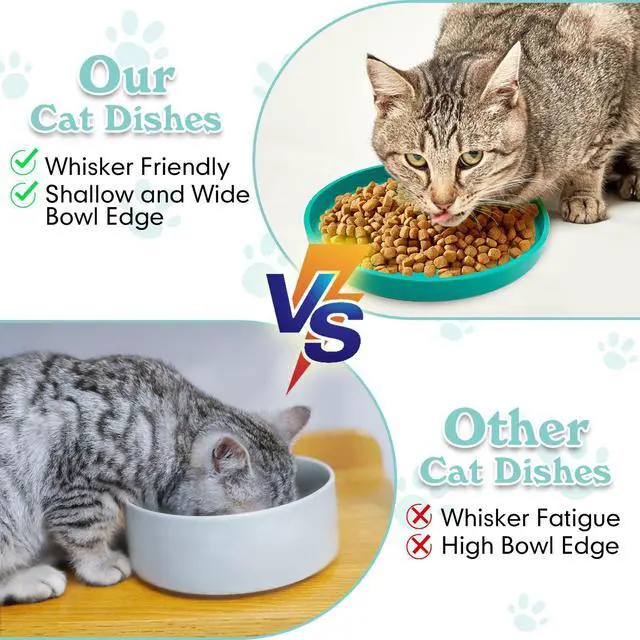 Alt view image 4 of 7 - Silicone Cat Food Bowls Shallow Cat Dishes 5.9in Wide Pet Plates Set of 2 Small Flat Dog Saucer Bowl Cute Whisker Fatigue Kitten Feeding Dish for Dry & Wet Food (Round Grey)