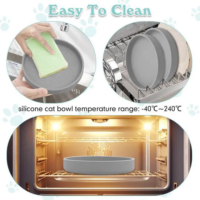 Alt view image 6 of 7 - Silicone Cat Food Bowls Shallow Cat Dishes 5.9in Wide Pet Plates Set of 2 Small Flat Dog Saucer Bowl Cute Whisker Fatigue Kitten Feeding Dish for Dry & Wet Food (Round Grey)
