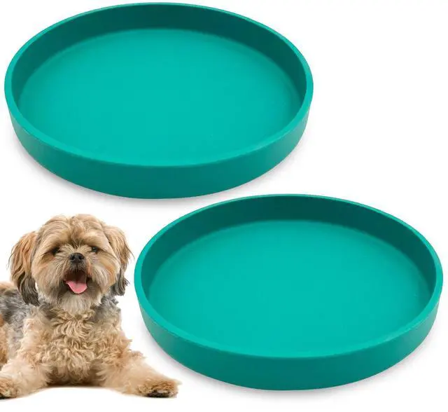 Main image of Silicone Dog Bowl Shallow Cat Food Bowls 7" Wide Puppy Plates Whisker Fatigue Pet Feeding Dishes Set of 2 for Dry and Wet Food Indoor (Round Green)