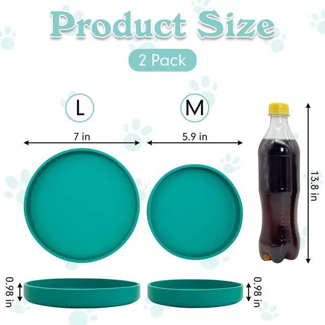 Alt view image 2 of 7 - Silicone Dog Bowl Shallow Cat Food Bowls 7" Wide Puppy Plates Whisker Fatigue Pet Feeding Dishes Set of 2 for Dry and Wet Food Indoor (Round Green)
