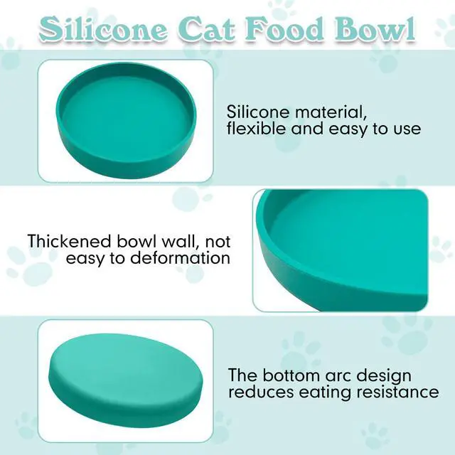 Alt view image 3 of 7 - Silicone Dog Bowl Shallow Cat Food Bowls 7" Wide Puppy Plates Whisker Fatigue Pet Feeding Dishes Set of 2 for Dry and Wet Food Indoor (Round Green)