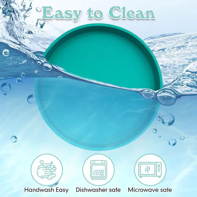 Alt view image 6 of 7 - Silicone Dog Bowl Shallow Cat Food Bowls 7" Wide Puppy Plates Whisker Fatigue Pet Feeding Dishes Set of 2 for Dry and Wet Food Indoor (Round Green)