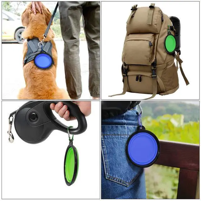 Alt view image 7 of 7 - Dog Bowl Pet Collapsible Bowls, 2 Pack for Cats Dogs, Portable Pet Feeding Watering Dish for Walking Parking Traveling with 2 Carabiners (Small, Blue+Green)